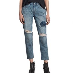 All Saints Rose Boys Frayed Jean Boyfriend Embroidered Sz 30